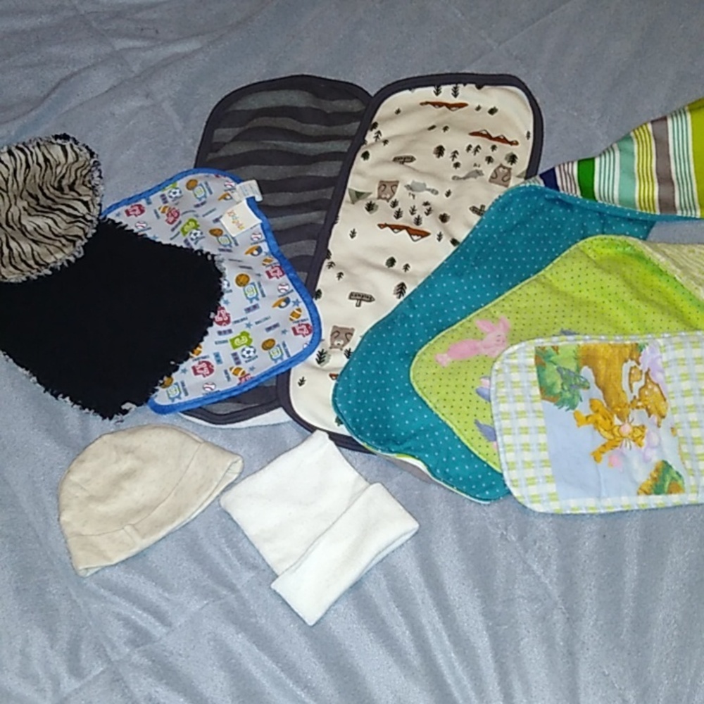 Baby Burp Cloth and Hat Set of 9 pieces